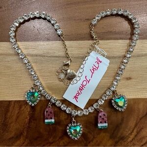 Betsey Johnson Gold Tone Watermelon Popsicle Ice Cream Rhinestone Heart Necklace